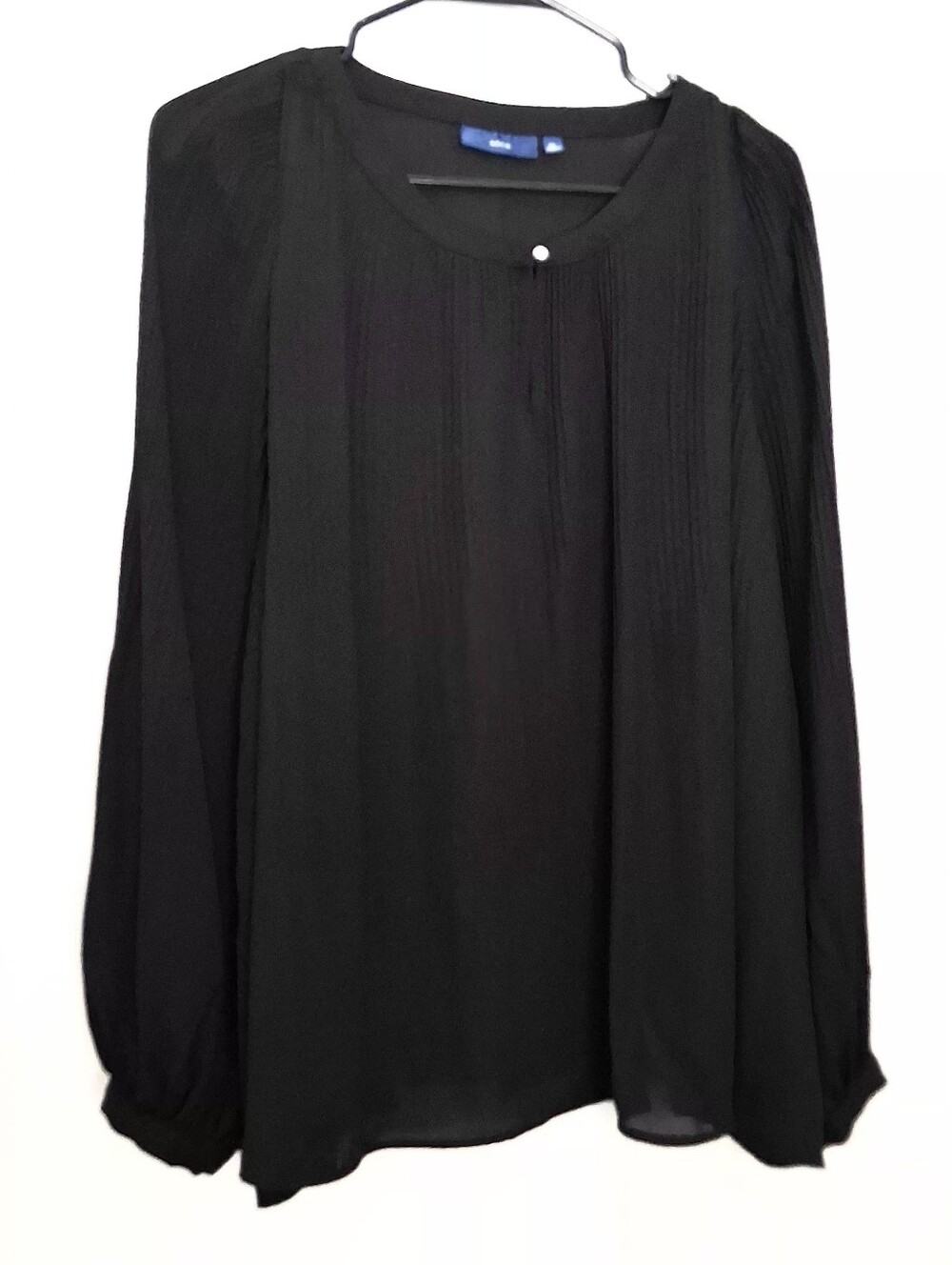 Apt. 9 Black Long-Sleeve Pleated Front Blouse Size XL Oversize Fit Up To 2X